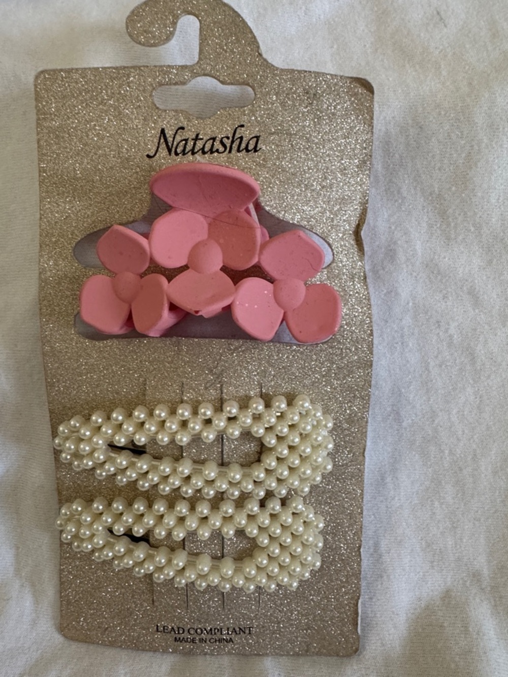 Natasha Pink Flower Claw with Pearl Bead Clips